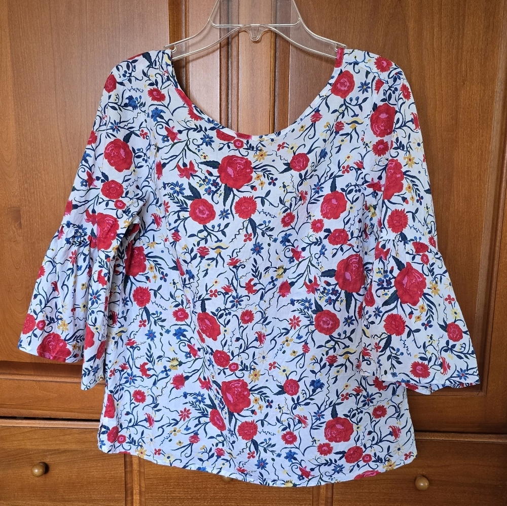 J. Crew Floral Blouse - Red, Blue, and Yellow